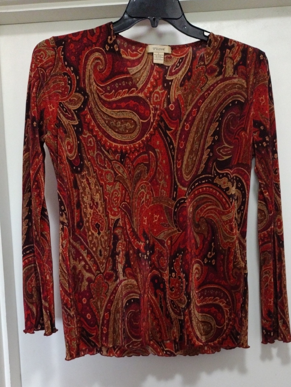 Paisley Print Long Sleeve Top - Red, Brown & Gold Large